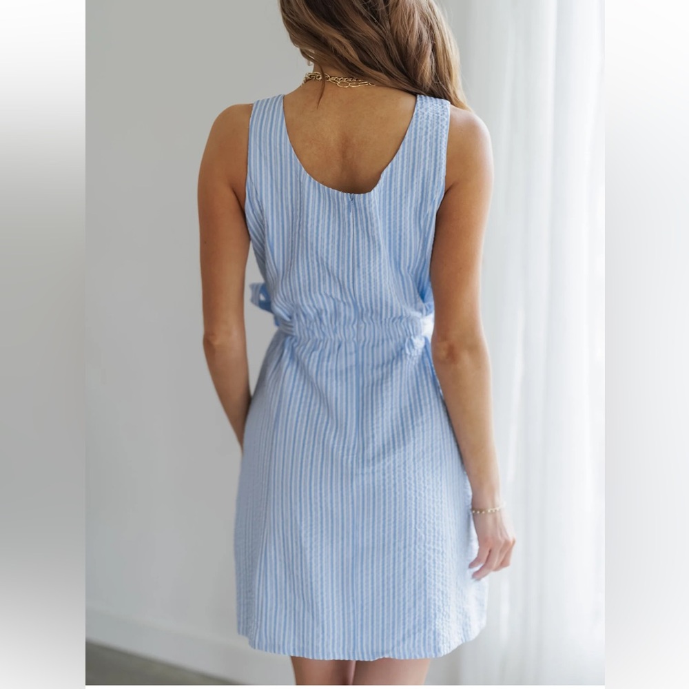 Landry Kate / GILLI Monroe Mini Dress Blue & White Striped Side Bow Ties Large - Picture 4 of 16